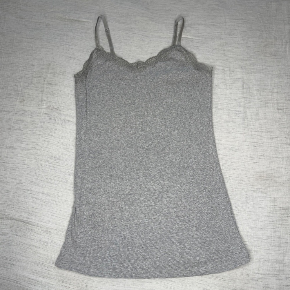 Faded Glory Womens M Gray Lace Trim Ribbed Cami Adjustable Straps Tank Top y2k